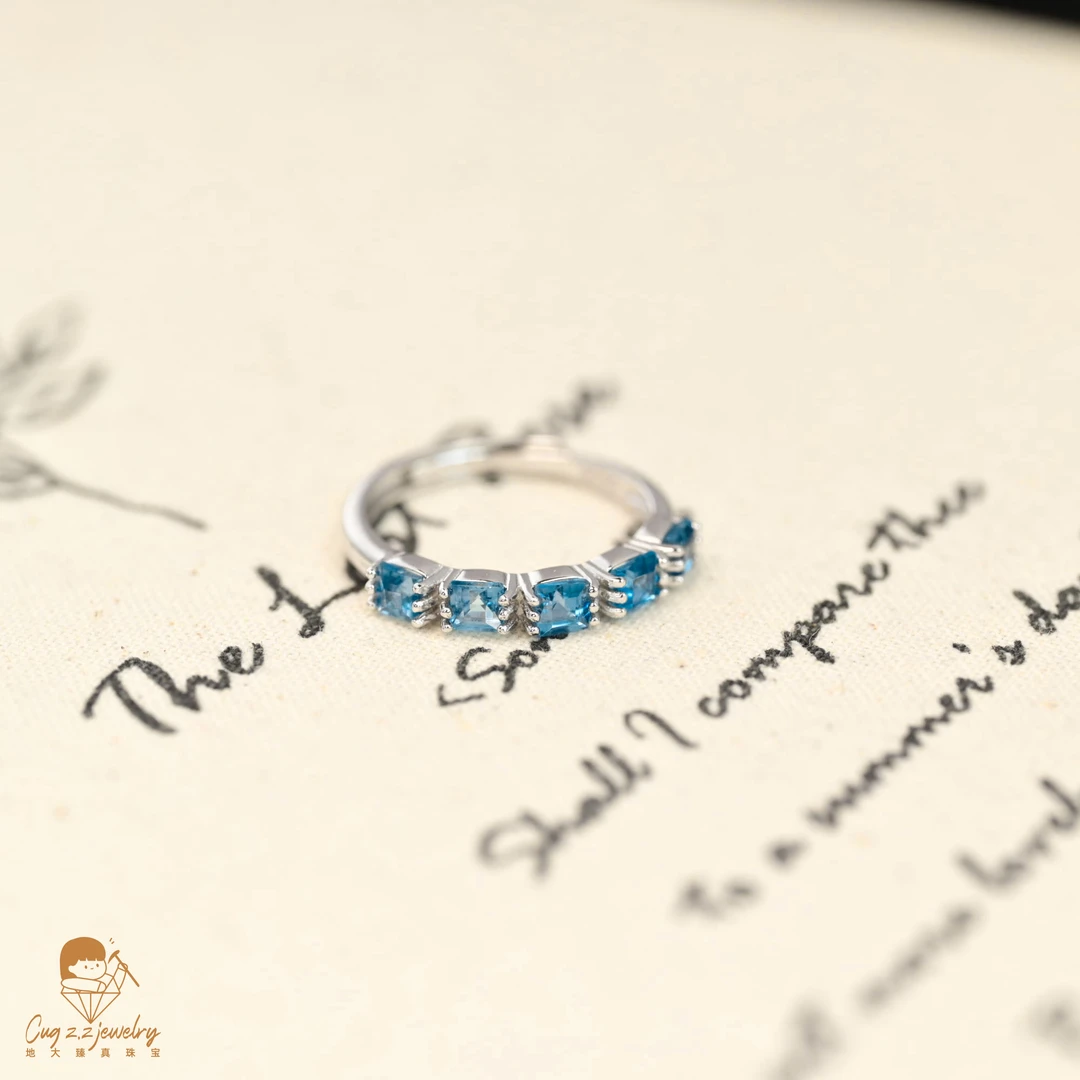 伦敦蓝托帕石珠宝排戒高级小众轻奢戒指925银