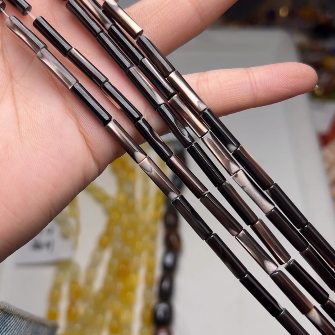 玛瑙/玉髓合金珠宝半成品W501。4mm天然黑金贝长管一条