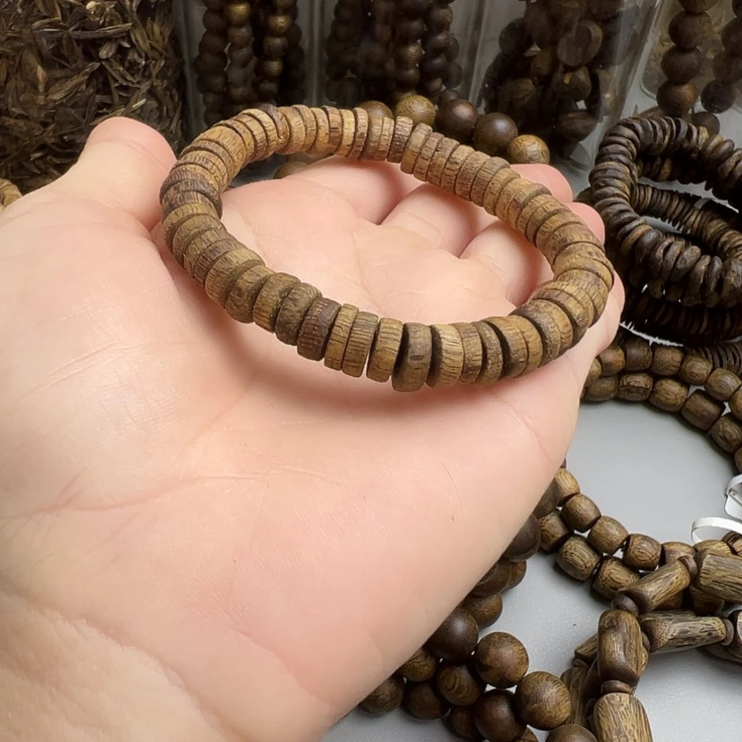 沉香碎屑沉香奇楠老料厚片珠单圈（福利款）