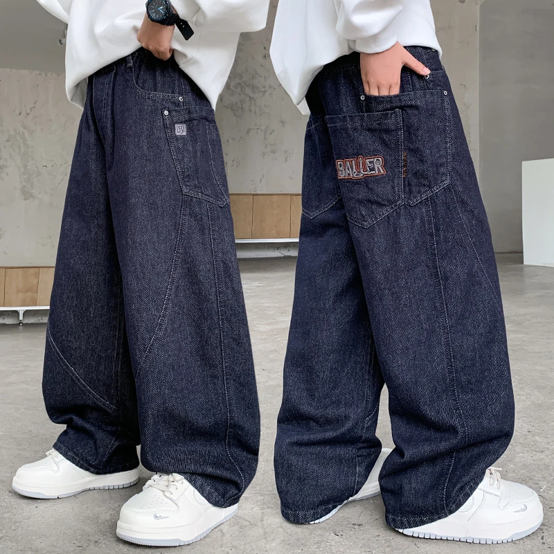 儿童牛仔裤阔腿2025春秋新款男童裤子中大童长裤弯刀胖孩休闲秋季