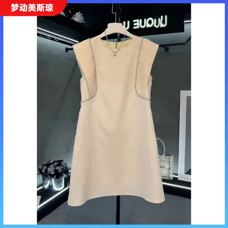 I2025精致设计感超好看法式小香风显瘦修身洋气白色无袖连衣裙1