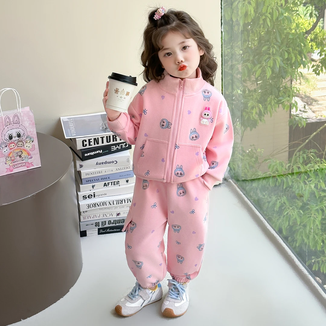 女童秋季2025新款儿童时尚潮流女宝宝卡通印花甜美可爱卫衣套装