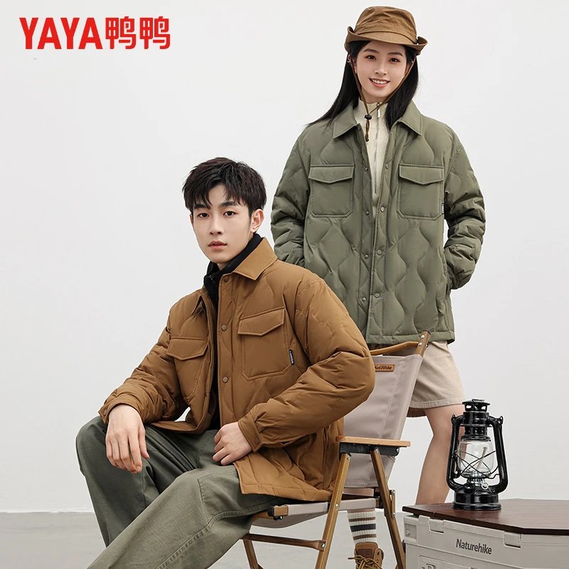 YAYA/鸭鸭【90鸭绒+85g充绒】羽绒服男女同款轻薄休闲外套方领情侣