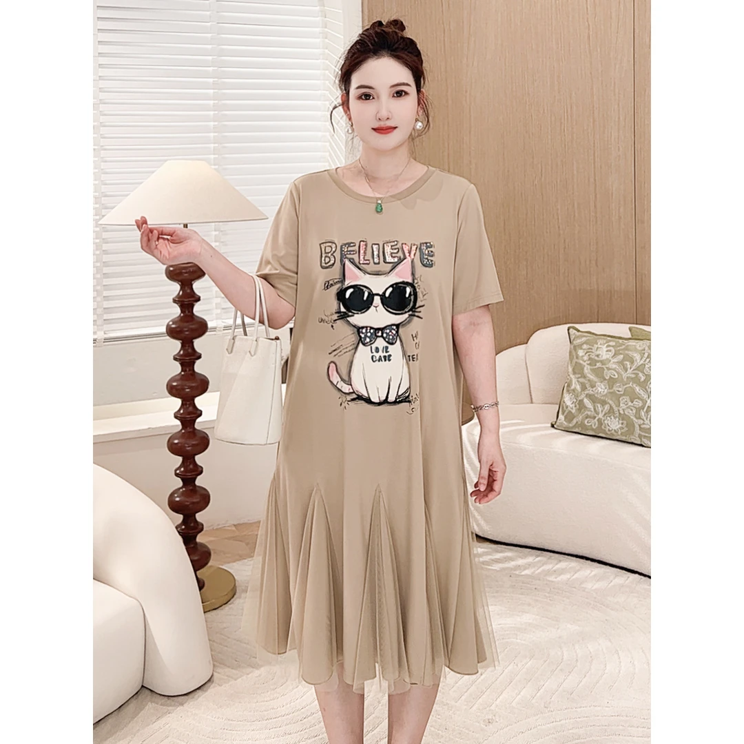 【酷猫假日】MsShe大码女装2025新款夏装短袖连衣裙S~E2507038