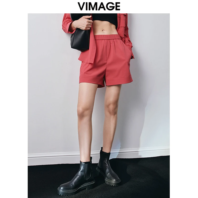 VIMAGE纬漫纪新款高腰显瘦休闲百搭休闲裤短裤女V2005608