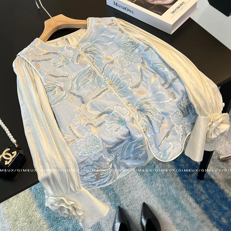 开春新中式上衣套装2025女款高级感重工刺绣气质名媛马甲国风衬衫