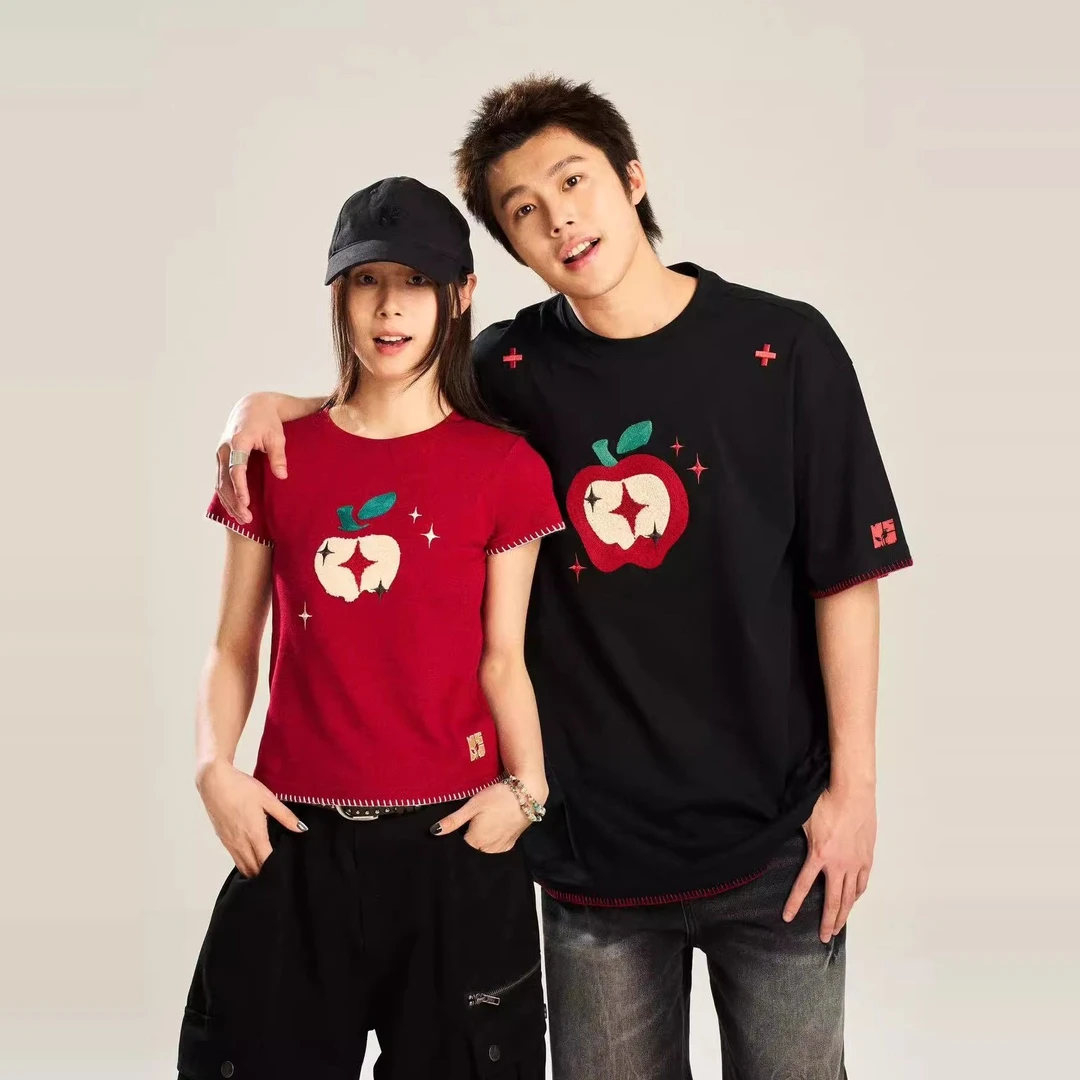 NSTNEWSTART发芽计划“彩苹果”刺绣百搭正肩修身百搭女情侣短袖