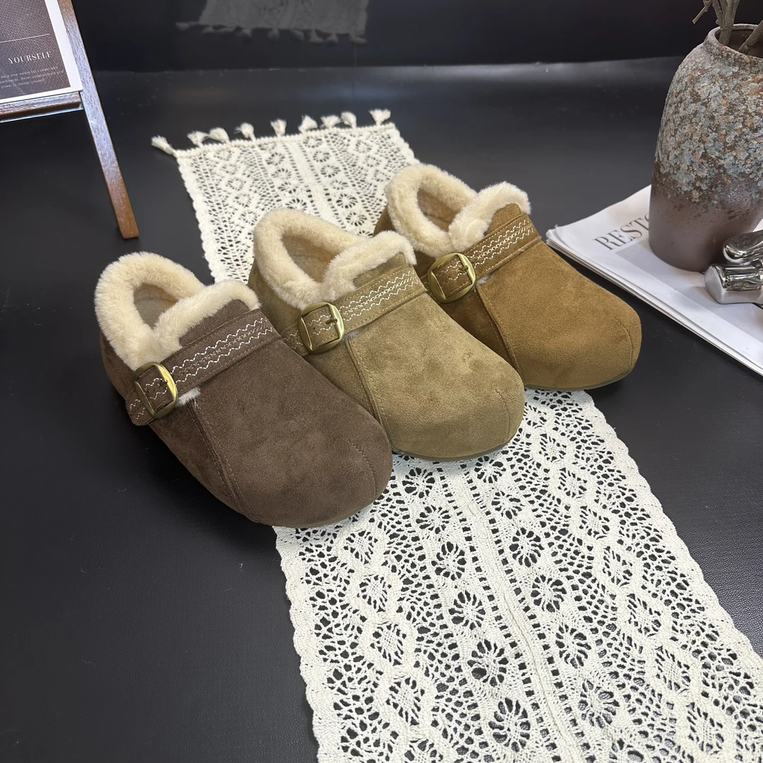 秋冬羊毛勃肯鞋2025新款复古厚底懒人包头鞋加绒加棉休闲保暖棉鞋