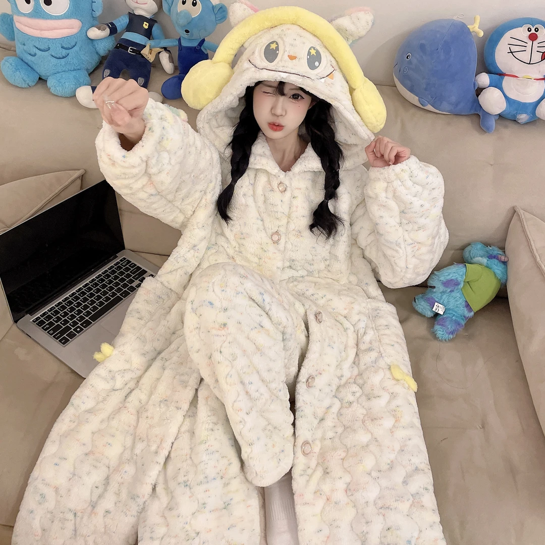 【668女长袍冬季新款睡衣】女三层加厚加绒夹棉睡衣套装可外穿