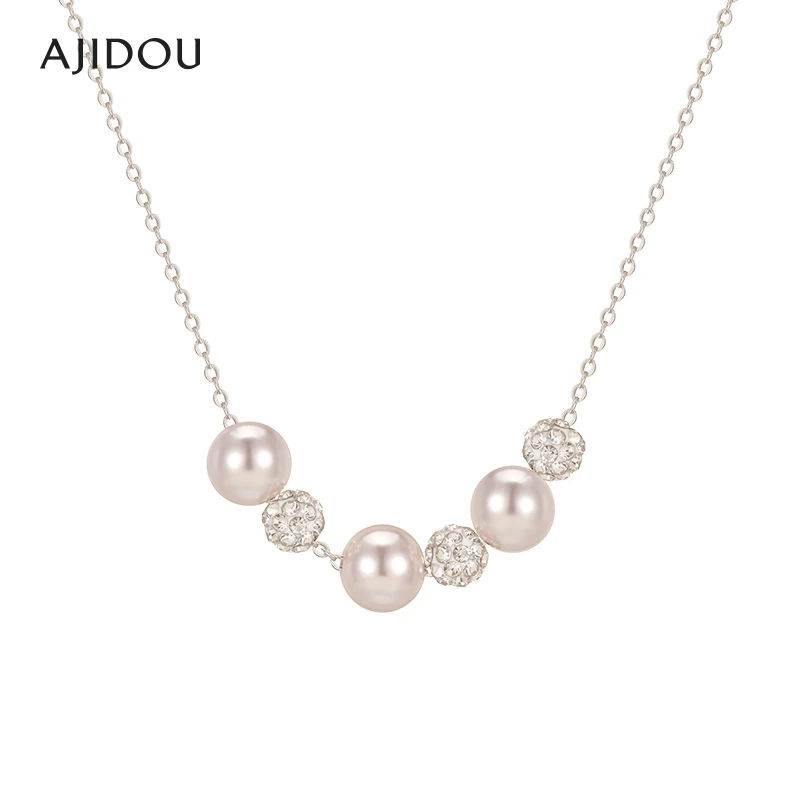 合金项链 阿吉豆白色玫瑰紫水晶珍珠项链锁骨链温婉潮流饰品配饰