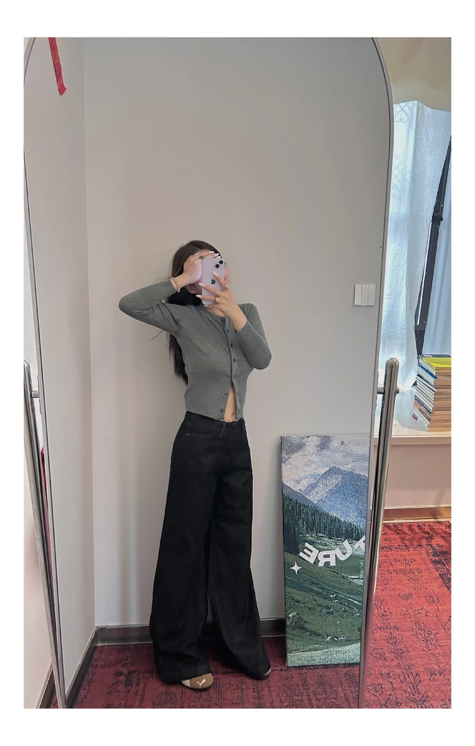 DOOOUM 【挚爱入秋】无腰头设计低腰阔腿牛仔裤女