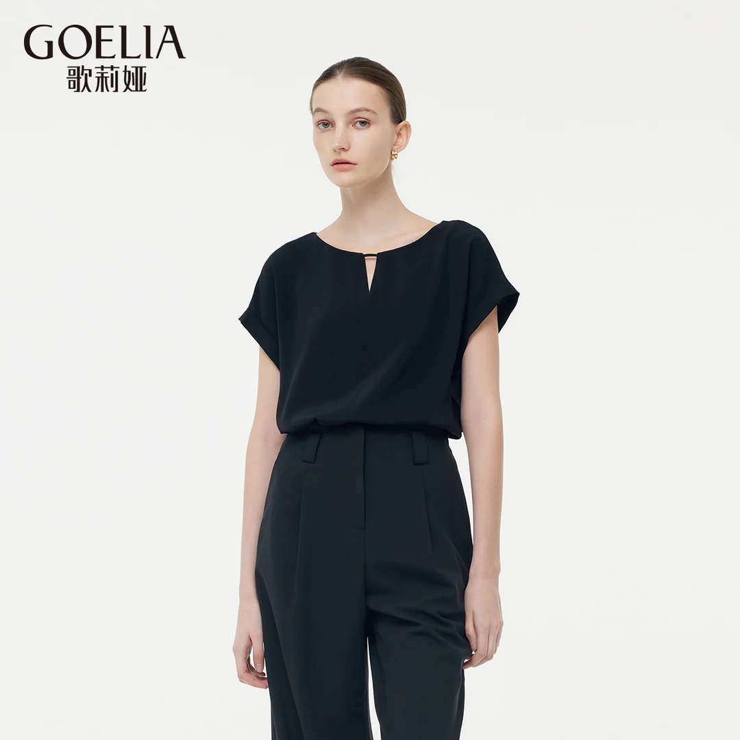 【商场同款新品】歌莉娅夏季三醋酸短袖上衣欧若智性风1E4L3I110