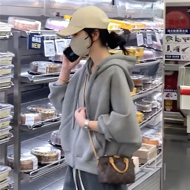 【小沫家】连帽双拉链卫衣外套女2025春秋季新款休闲宽松小个子上衣