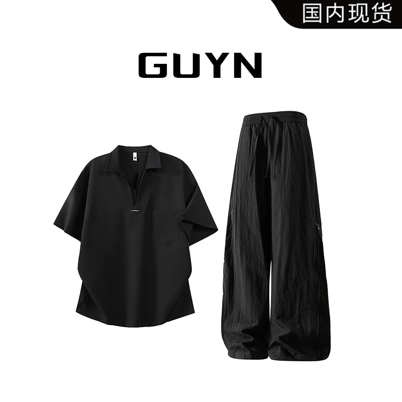 【品牌现货】GUYN美式纯色短袖POLO衫夏宽松高级感痞帅百搭翻领上衣