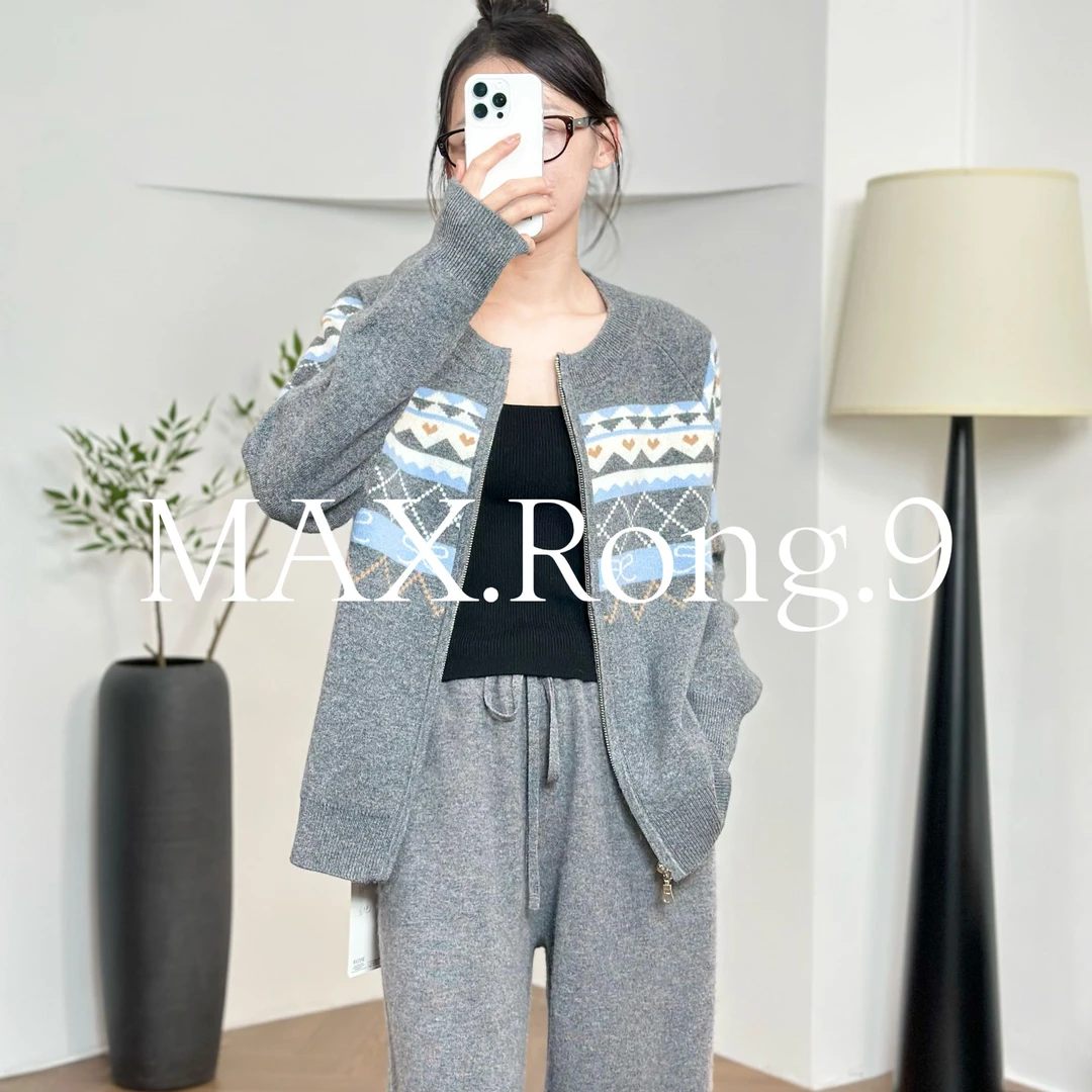 MAX.Rong.9早秋 韩系慵懒风复古费尔岛 圆领针织外套 TY