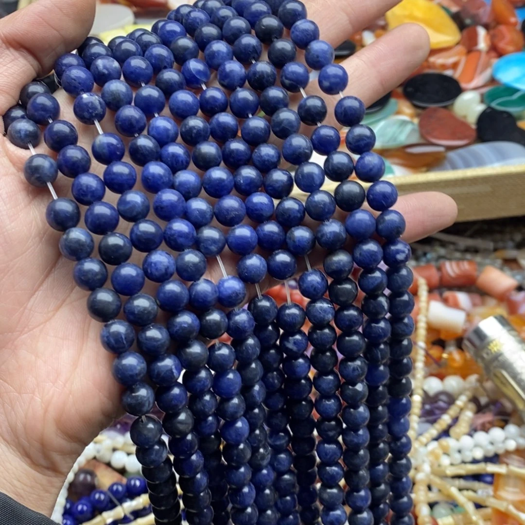 玛瑙/玉髓未镶嵌珠宝半成品一条纯天然8mm蓝纹石带珠光圆珠