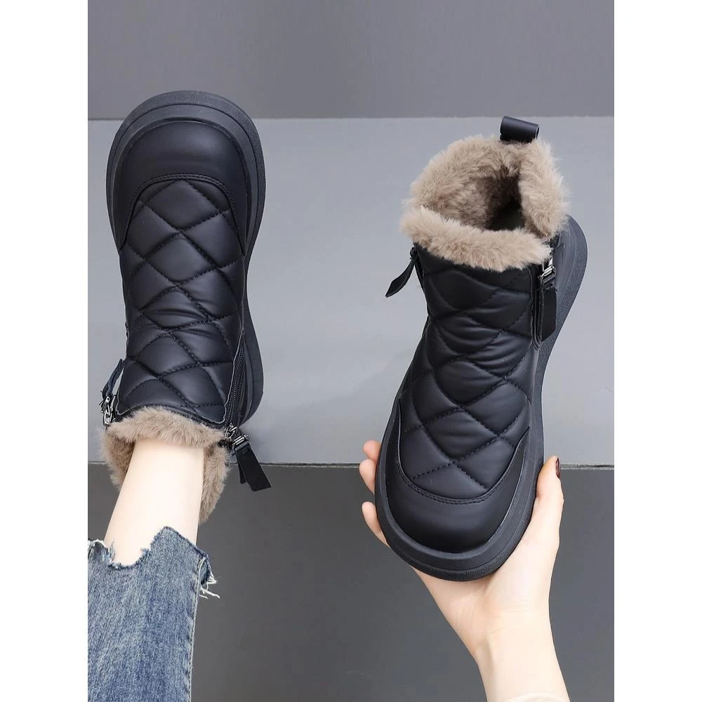 【奥莱撤柜】真皮平底雪地靴女2025新款冬季加绒防滑短靴东北大加厚