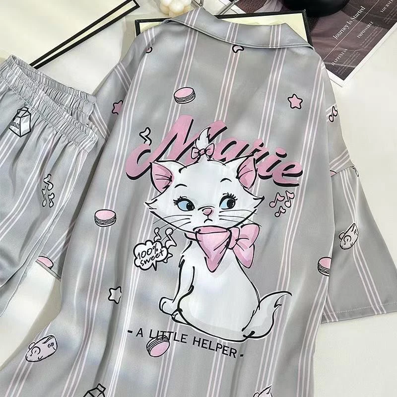 【短袖玛丽猫】夏季卡通冰丝短袖短裤女睡衣可外穿家居服可外穿