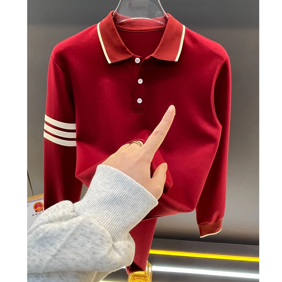 2026新春款男士时尚百搭纽扣长袖POLO上衣5958