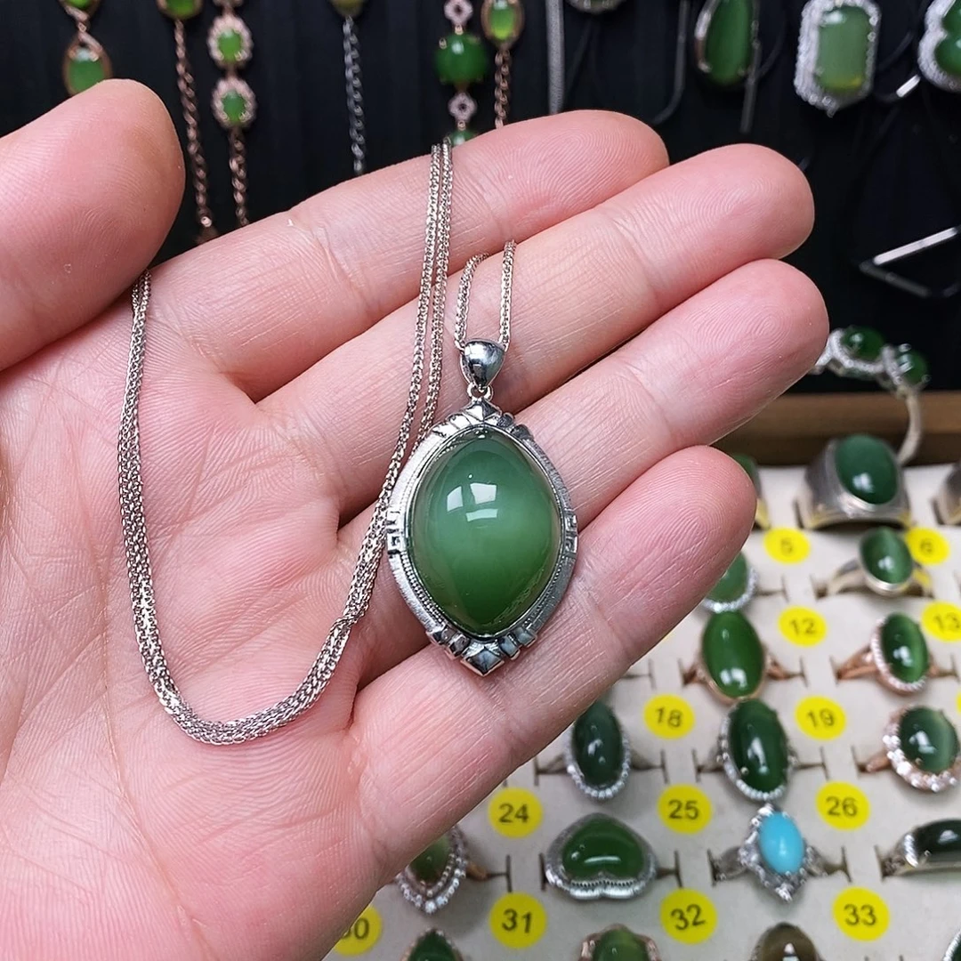 和田玉（碧玉）银S925镶嵌颈饰