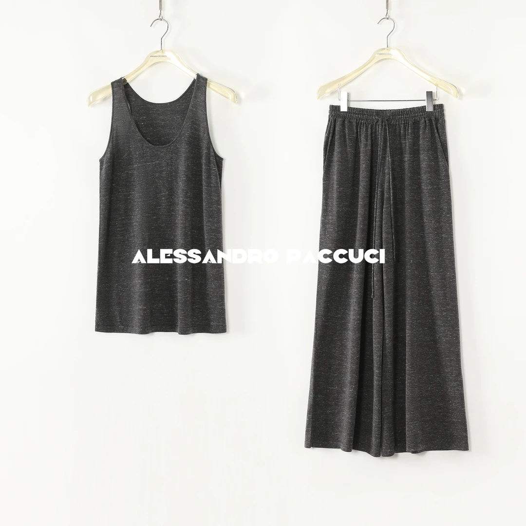 AP洛哥52036MB/52140KC【叙述】新 绵羊毛+亚麻无袖背心系九分裤