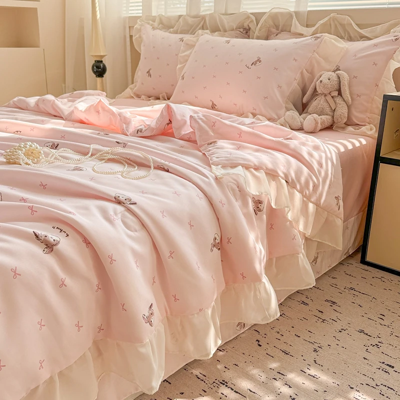 Aa类提花针织双层纱夏被四件套夏日小清新超柔软薄款空调被夏凉被