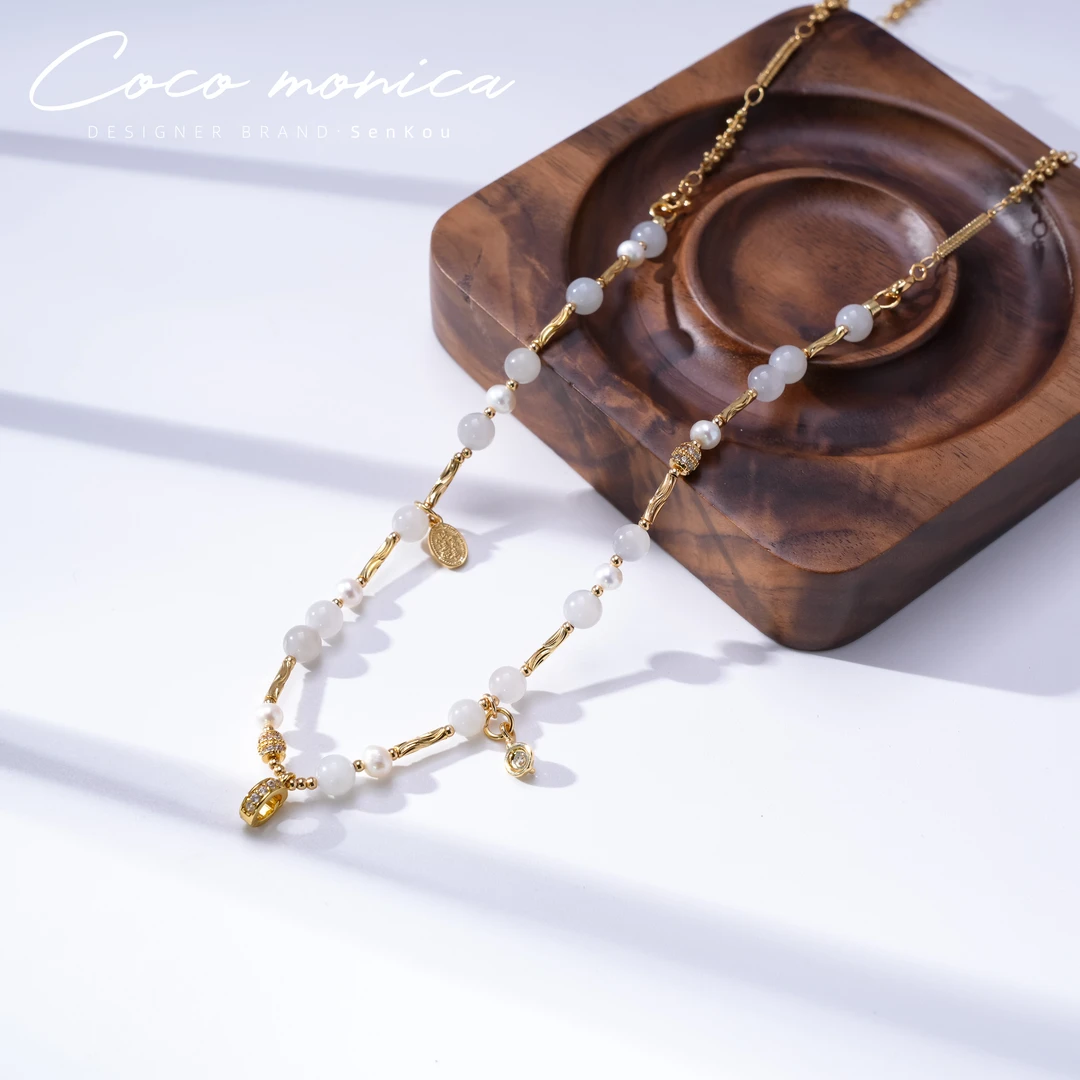 【小霞珠宝】和田玉烟紫满天星项链珍珠手工气质项链皱巴长款 AD135