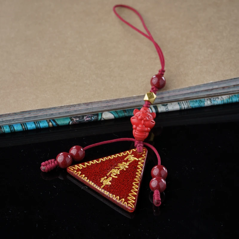含辰砂工艺品【小安】三角平安朱砂晶体砂高含砂量编绳手机挂饰