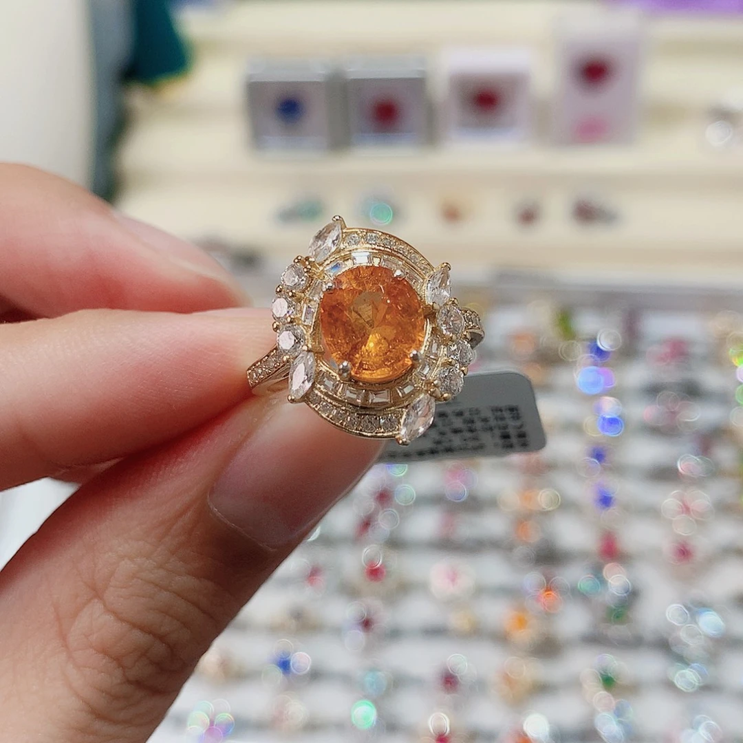 戒指戒指银S925镶嵌石榴石（芬达石）