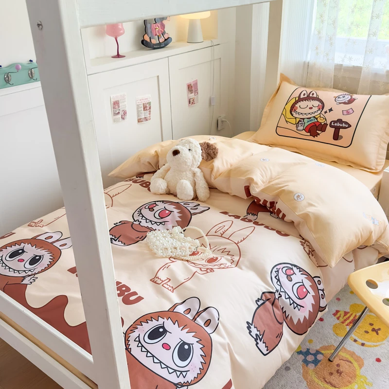 拉布布学生单人宿舍上下铺床单三件套全棉纯棉被褥被套寝室六件套