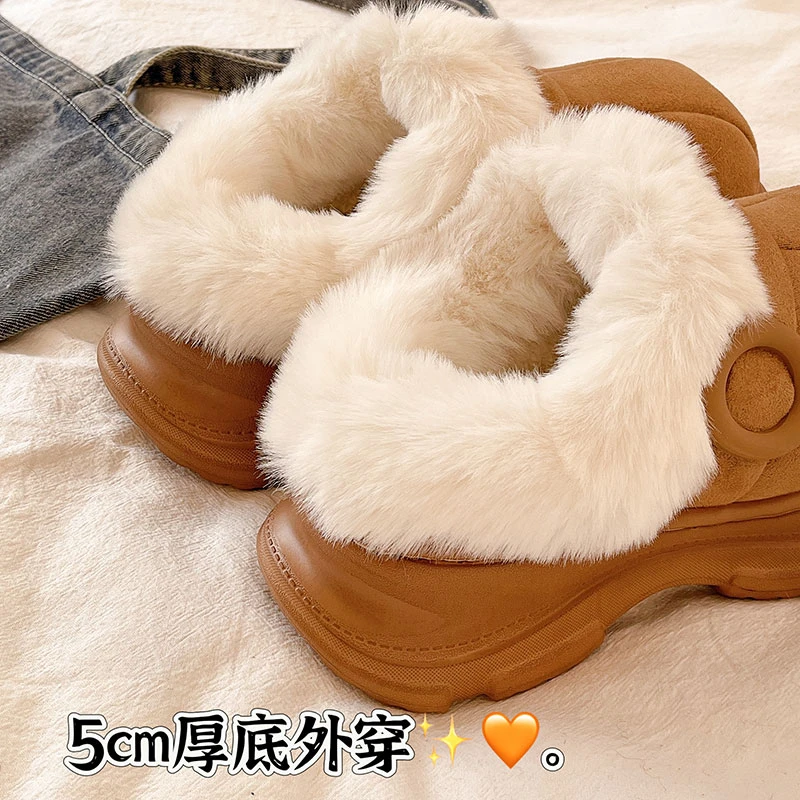 厚底增高大头棉鞋加绒保暖雪地靴女2025冬季新款包头半拖棉拖鞋女