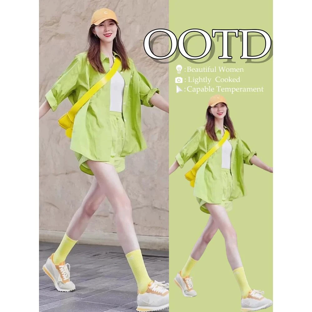 多巴胺穿搭一整套2025夏季今年流行超好看衬衫休闲三件套装女