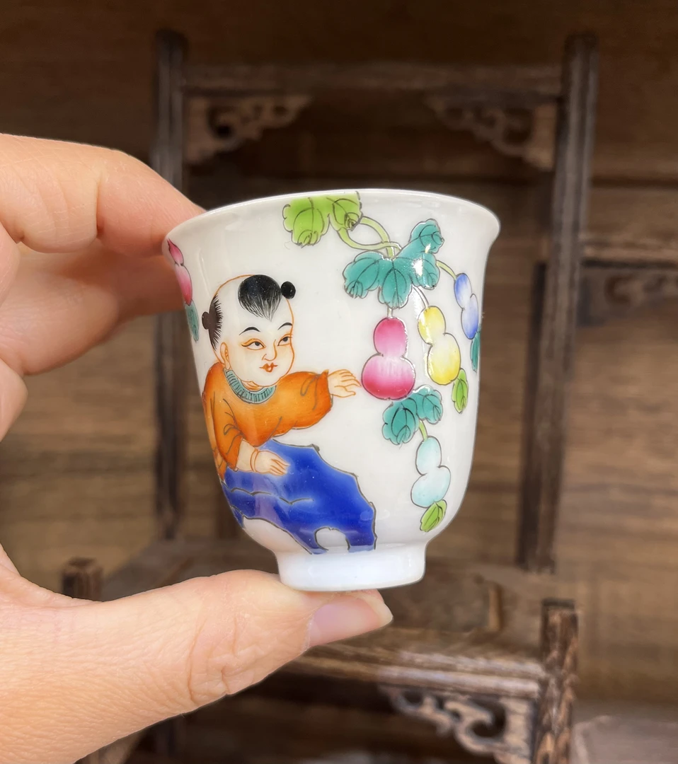 景德镇手绘精工童子葫芦闻香杯茶杯60cc