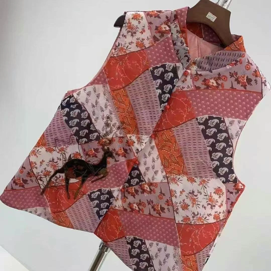 C01马甲复古夹棉洋气碎花减龄外套秋冬新款坎肩背心