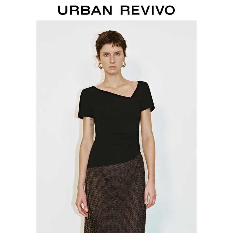 UR2025春季新款女装欧若风不规则设计感褶皱短袖T恤UWM450035