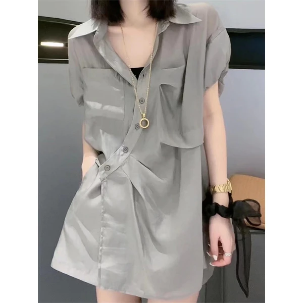 小众高级气质衬衫短裤两件套女2025夏季新款大码宽松显瘦洋气套装