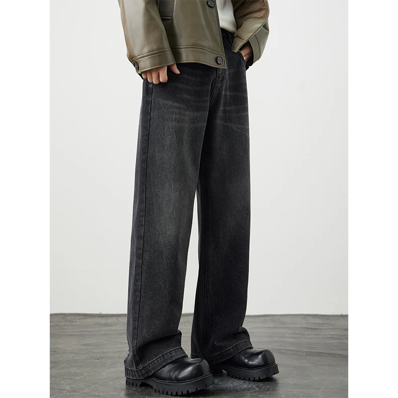 Kuvine2025秋季新款牛仔裤男款宽松阔腿直筒男裤潮牌水洗休闲长裤