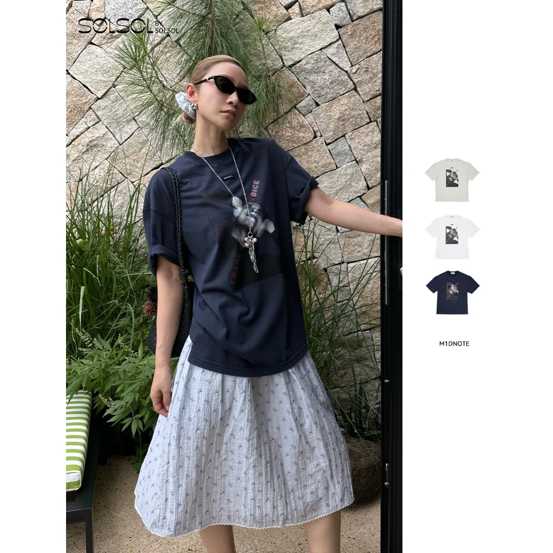 M1DNOTE 小众设计师品牌25早秋洋气图案印花摇滚tSOLSOL买手店