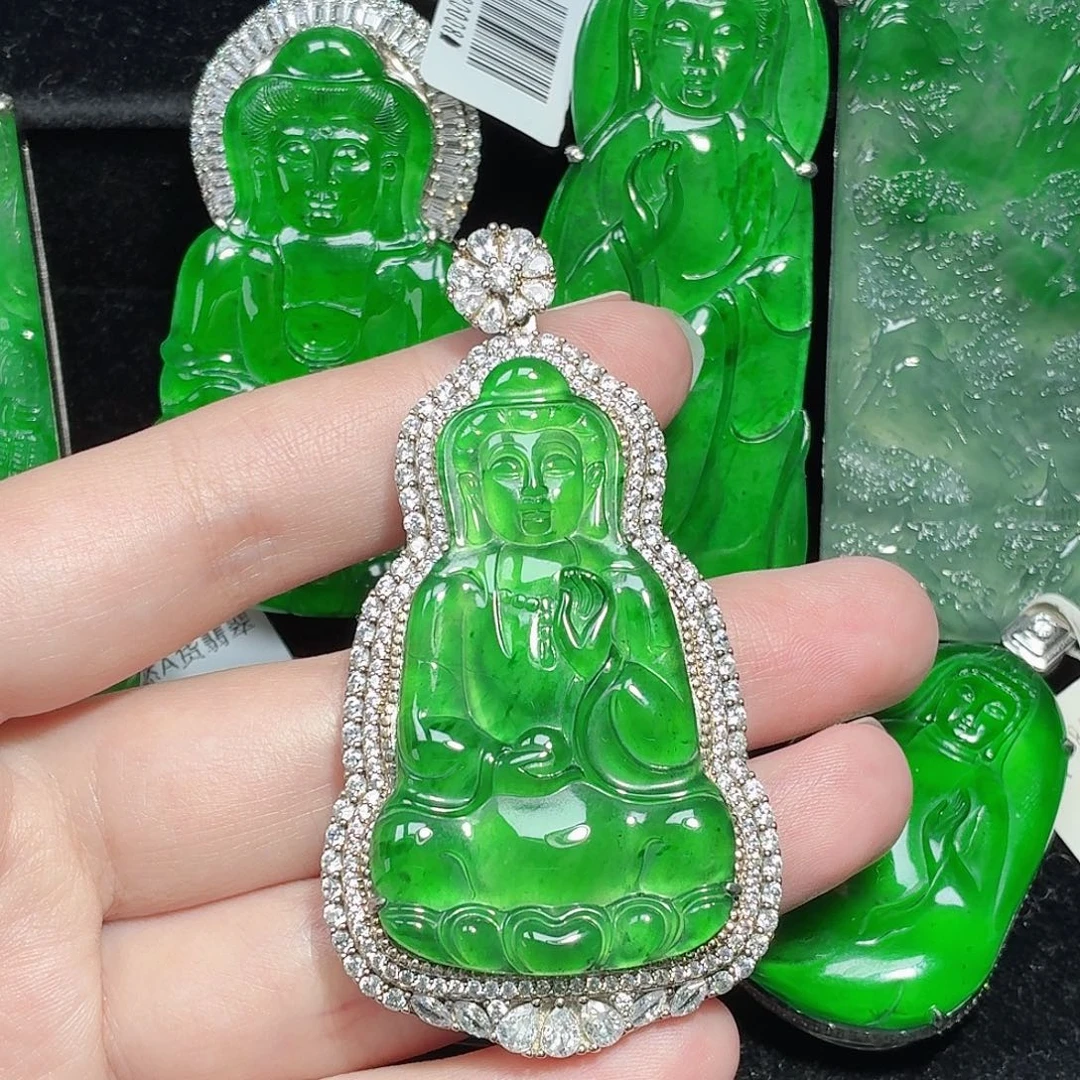 翡翠银S925镶嵌颈饰天然A货翡翠