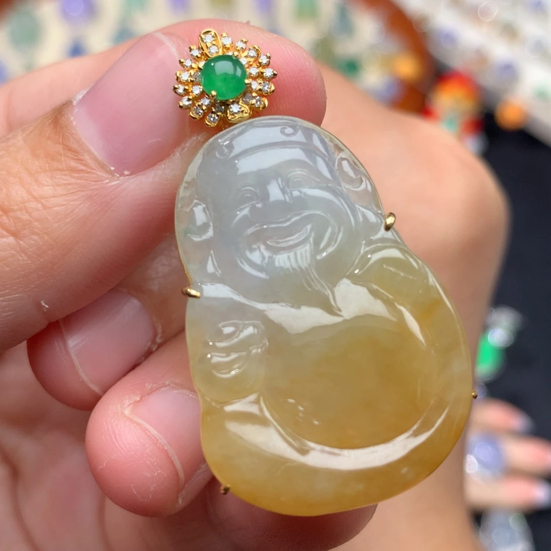 翡翠18K金镶嵌吊坠(不含链)