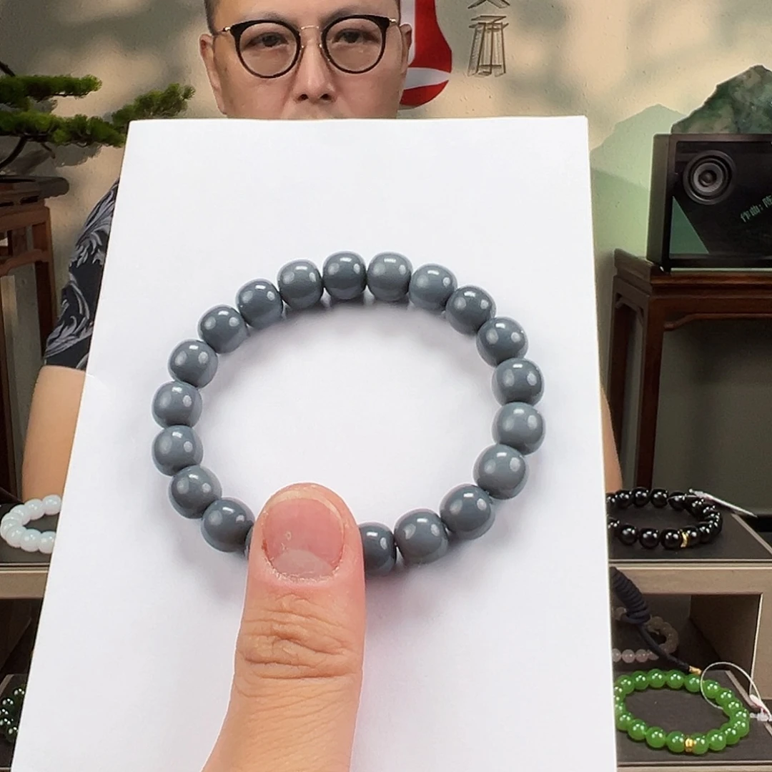 和田玉未镶嵌手链卡10mm格雷灰