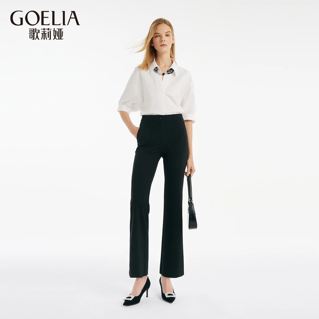 歌莉娅夏季新品薄版婴肤斜弹力铁塔裤1C2L1I19A