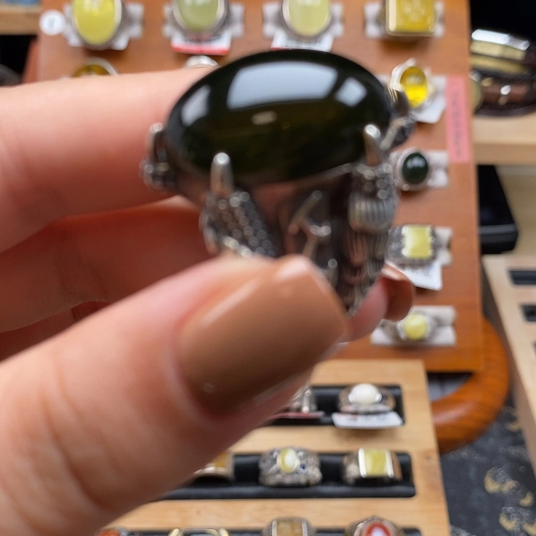 琥珀银S925镶嵌戒指琥珀