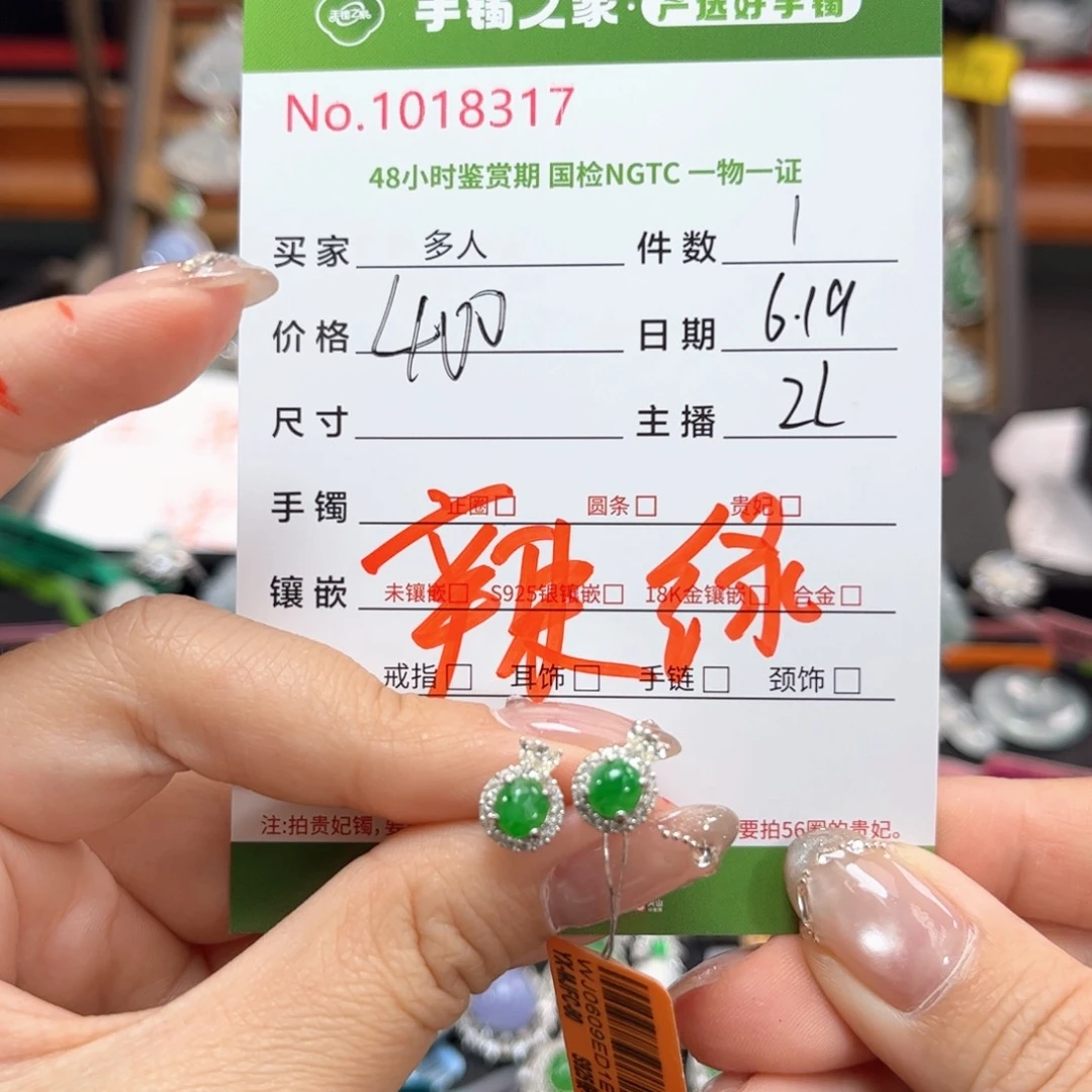 翡翠银S925镶嵌耳饰