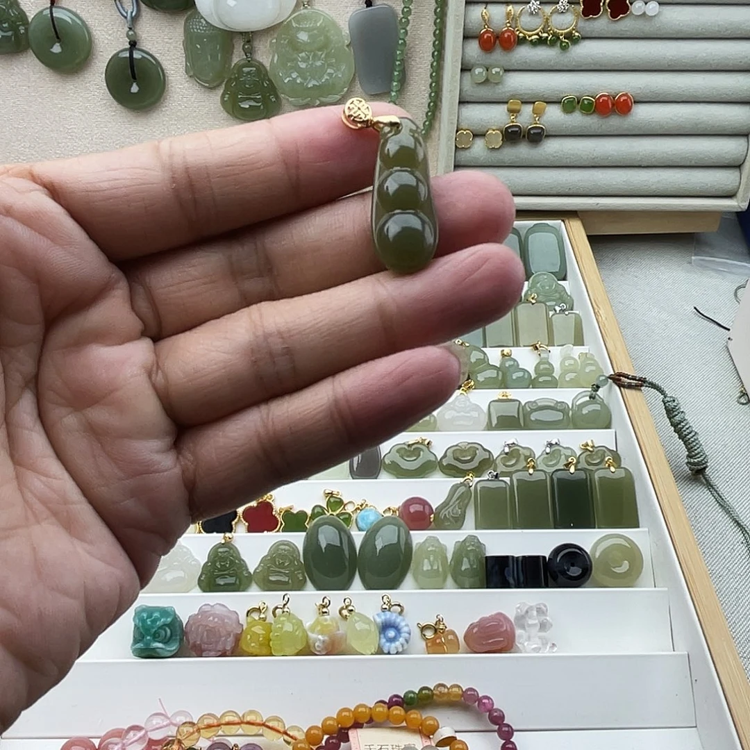 和田玉银S925镶嵌吊坠(不含链)