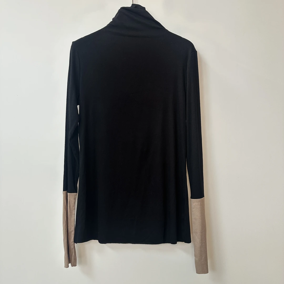 内搭半高领长袖圆领时尚早秋韩系复古拼接T恤黑色秋冬打底衫百搭