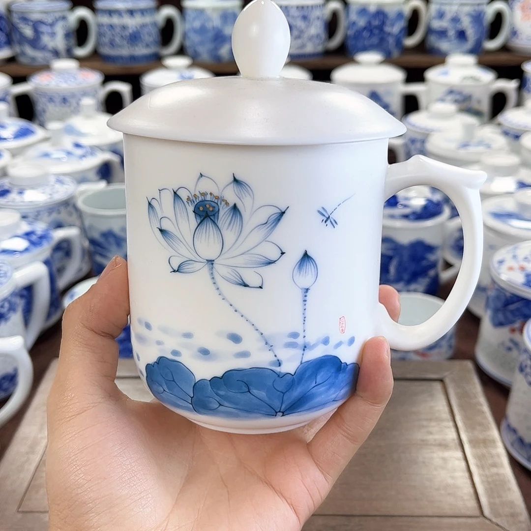 景德镇陶瓷马克杯带盖
