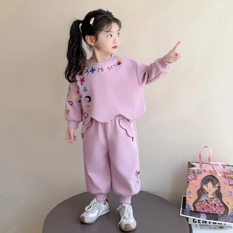 女童秋季套装2025新款波浪潮流卫衣卫裤套装洋气儿童休闲两件套潮