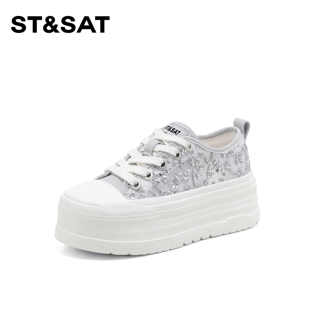 St&Sat/星期六百搭网面时尚休闲鞋2025新款增高舒适系带板鞋潮流