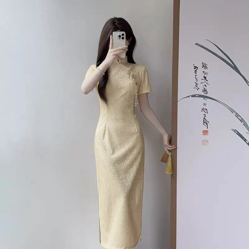 黄色新中式新款夏季短袖年轻款少女气质文艺高端复古国风绝美